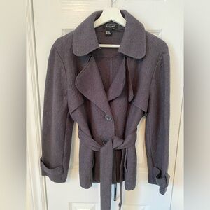 Sandro Petite Boiled Wool Trench Jacket Unlined Charcoal Grey Size XL Petite